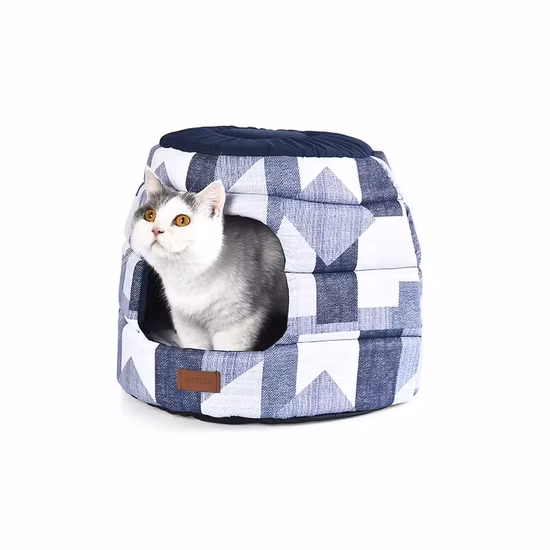 2 in 1 Deformable Foldable Polyester Denim Printed Pet Sofa Cave Cat House Bed